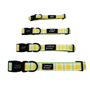 Lottie And Lotus Dog Collar Yellow Gingham Med
