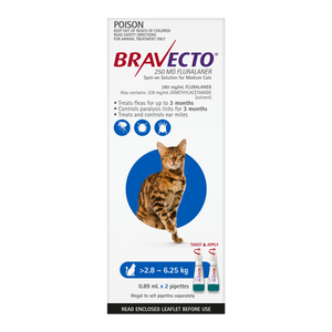 Bravecto Cat Spot On 2.8-6.25Kg Blue 2Pk