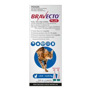 Bravecto PLUS Spot-On for Cats 2.8-6.25kg Blue 2pk