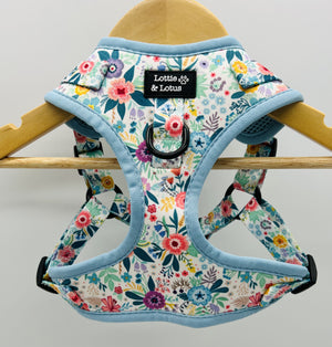 Lottie And Lotus Harness Step In Blue Floral Xsml