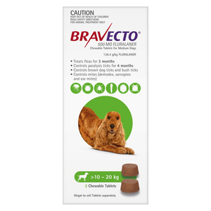 Bravecto Medium Dog 10-20kg Green 2pk
