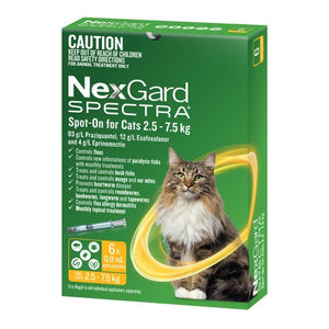 Nexgard Spectra For Cats Spot On 2.5-7.5kg Yellow 6pk