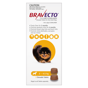 Bravecto V.Small Dog 2-4.5kg Yellow2pk