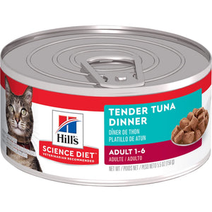 Hills Science Diet Cat Adult Tender Tuna Dinner 156g Single Can