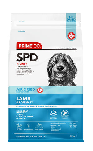 Prime 100 SPD Air Dried Lamb and Rosemary Adult Dog Food 120g