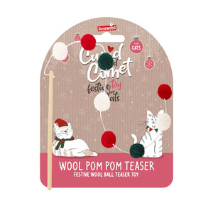 Cupid And Comet Xmas Wool Pom Pom Teaser Wand Cat Toy