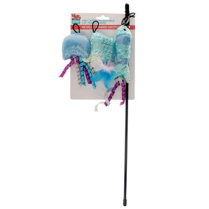 Kitty Play 3 in 1 Interchangable Cat Teaser Wand - Metallic Sparkle Seaside Critters