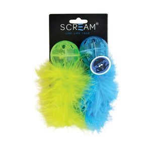 Scream Lattice Ball w/Feather Loud Green & Blue 2pk