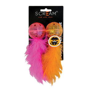 Scream Lattice Ball w/Feather Loud Orange & Pink 2pk