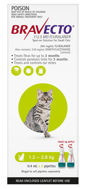 Bravecto Cat Spot On 1.2-2.8Kg Green 2Pk