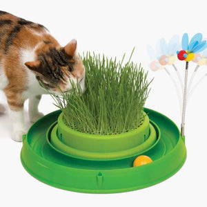 Catit Play 3 in 1 Circuit Ball Toy With Cat Grass Pad (Green)