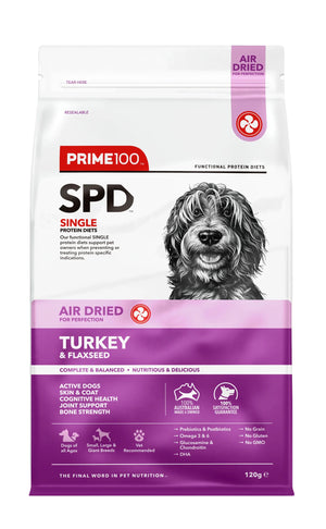 Prime100 SPD Air Dried Turkey and Flaxseed Adult Dog Food 120g