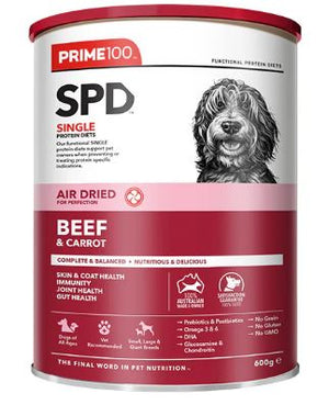 Prime 100 SPD Air Dried Beef and Carrot Adult Dog Food 600g