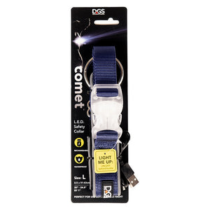 DGS Comet Dog Collar with Light Up LED Light Large Navy