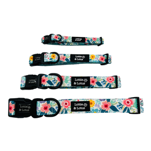 Lottie And Lotus Dog Collar Blue Floral Lge
